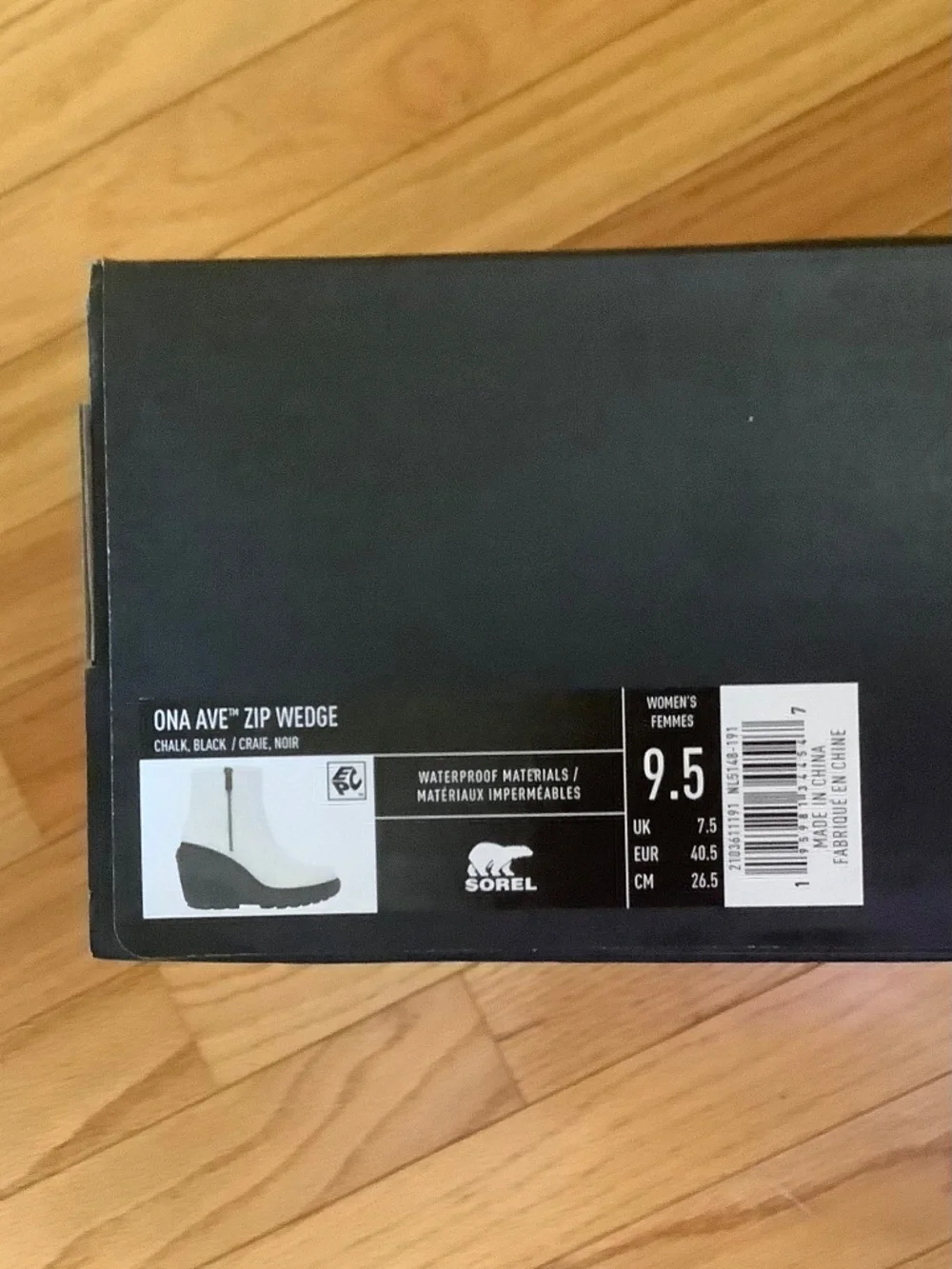 SOREL Ona Ave Zip Wedge Leather Bootie Chalk/Black SZ 9.5